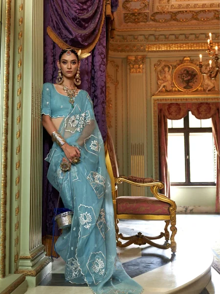 Pichhawai Ruby Chiffon Embroidery Designer Saree Suppliers In India